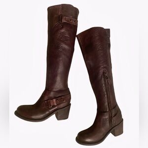 Anthropologie GEE WAWA Genuine Chocolate Brown Leather Riding Boots Women’s SZ 7
